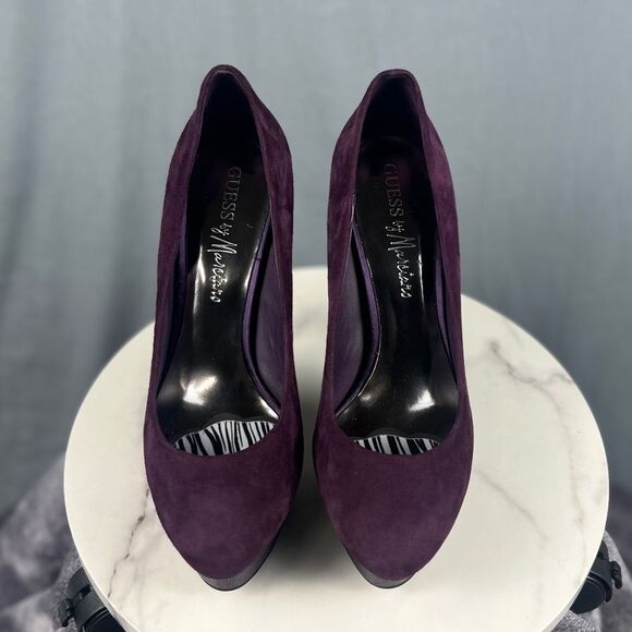 Guess by Marciano Purple Platform Suede Anima Skin Accent Pumps SZ 9M Chic Glam - Picture 1 of 8